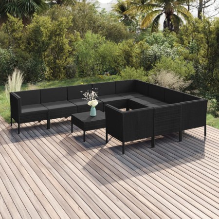 Set de muebles de jardín 11 pzas cojines ratán sintético negro de vidaXL, Conjuntos de jardín - Ref: Foro24-3094493, Precio: ...