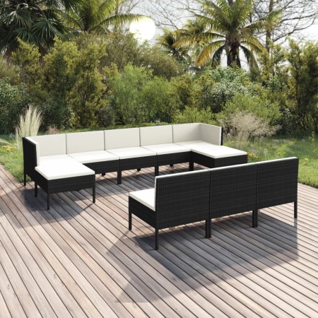 Gartenmöbel Set 10 Stück und Kissen synthetische Rattan schwarz von vidaXL, Gartensets - Ref: Foro24-3094568, Preis: 727,48 €...