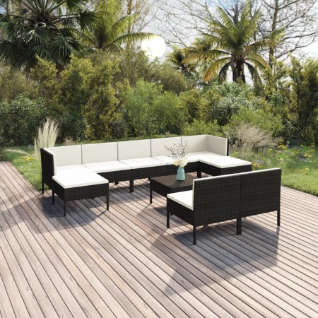 Set de muebles de jardín 10 pzas cojines ratán sintético negro de vidaXL, Conjuntos de jardín - Ref: Foro24-3094552, Precio: ...