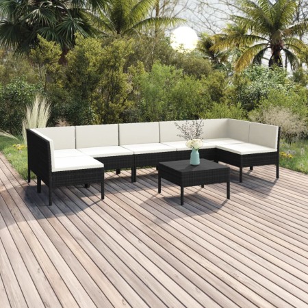 Set de muebles de jardín 8 pzas y cojines ratán sintético negro de vidaXL, Conjuntos de jardín - Ref: Foro24-3094592, Precio:...