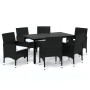 Set de comedor de jardín 7 pzas y cojines ratán sintético negro de vidaXL, Conjuntos de jardín - Ref: Foro24-3094976, Precio:...