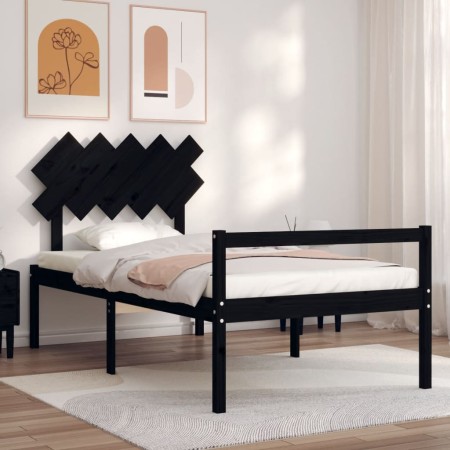 Estructura de cama con cabecero madera maciza negro 100x200 cm de vidaXL, Camas y somieres - Ref: Foro24-3195540, Precio: 103...