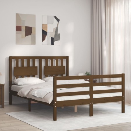 Double bed frame with honey brown wooden headboard by vidaXL, Beds and slatted bases - Ref: Foro24-3194284, Price: 159,99 €, ...