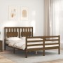 Double bed frame with honey brown wooden headboard by vidaXL, Beds and slatted bases - Ref: Foro24-3194284, Price: 159,99 €, ...