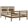 Double bed frame with honey brown wooden headboard by vidaXL, Beds and slatted bases - Ref: Foro24-3194284, Price: 159,99 €, ...