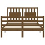 Double bed frame with honey brown wooden headboard by vidaXL, Beds and slatted bases - Ref: Foro24-3194284, Price: 159,99 €, ...