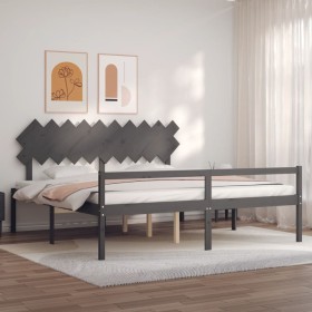 Cama personas mayores cabecero madera maciza gris 200x200 cm de vidaXL, Camas y somieres - Ref: Foro24-3195568, Precio: 178,9...