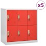 Lockers, 5 units, made of gray and red steel, measuring 90x45x92.5 cm. by vidaXL, Lockers and storage cabinets - Ref: Foro24-...