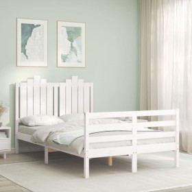 White solid wood bed frame with headboard 120x200 cm by vidaXL, Beds and slatted bases - Ref: Foro24-3194177, Price: 134,99 €...