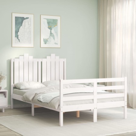 White solid wood bed frame with headboard 120x200 cm by vidaXL, Beds and slatted bases - Ref: Foro24-3194177, Price: 133,90 €...