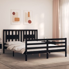 Bed frame with black solid wood headboard 160x200 cm by vidaXL, Beds and slatted bases - Ref: Foro24-3194585, Price: 165,99 €...