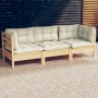 3-Sitzer-Gartensofa mit massiven Kissen aus cremefarbenem Kiefernholz von vidaXL, Outdoor-Sofas - Ref: Foro24-3096100, Preis:...