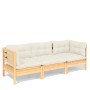 3-Sitzer-Gartensofa mit massiven Kissen aus cremefarbenem Kiefernholz von vidaXL, Outdoor-Sofas - Ref: Foro24-3096100, Preis:...