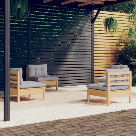 4-piece garden furniture set with gray pine wood cushions by vidaXL, Garden sets - Ref: Foro24-3096027, Price: 317,15 €, Disc...