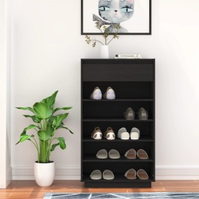 Solid black pine wood shoe cabinet 60x34x105 cm by vidaXL, Shoe racks and shoe organizers - Ref: Foro24-813554, Price: 84,99 ...