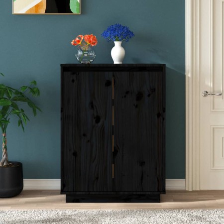 Solid black pine wood shoe cabinet 60x35x80 cm by vidaXL, Shoe racks and shoe organizers - Ref: Foro24-813534, Price: 104,99 ...