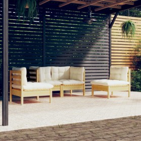 Garden furniture set 4 pieces with solid pine wood cream cushions by vidaXL, Garden sets - Ref: Foro24-3096172, Price: 301,99...