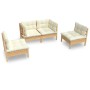 Garden furniture set 4 pieces with solid pine wood cream cushions by vidaXL, Garden sets - Ref: Foro24-3096172, Price: 301,06...