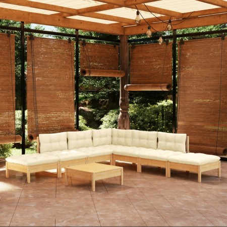 Muebles de jardín 8 piezas cojines madera de pino color crema de vidaXL, Conjuntos de jardín - Ref: Foro24-3096328, Precio: 5...