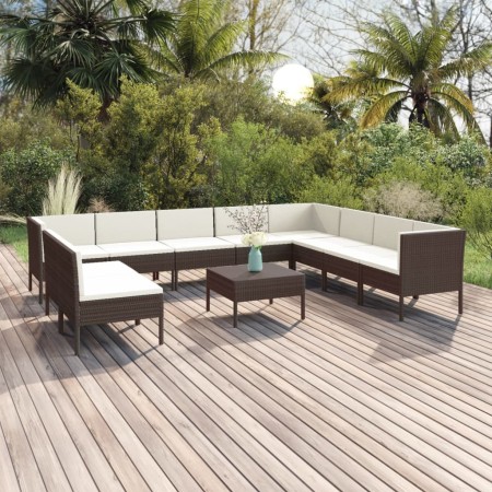 Set muebles de jardín 11 pzas y cojines ratán sintético marrón de vidaXL, Conjuntos de jardín - Ref: Foro24-3094471, Precio: ...