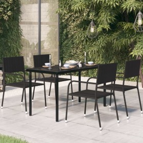 Garden dining table, black steel and glass, 140x70x74 cm by vidaXL, Garden tables - Ref: Foro24-318747, Price: 123,99 €, Disc...