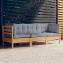 3-seater garden sofa with solid gray pine wood cushions by vidaXL, Outdoor sofas - Ref: Foro24-3096099, Price: 258,96 €, Disc...