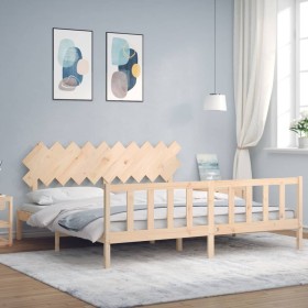 Bed frame with solid wood headboard 200x200 cm by vidaXL, Beds and slatted bases - Ref: Foro24-3193486, Price: 142,99 €, Disc...