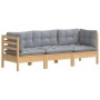 3-Sitzer-Gartensofa mit massiven grauen Kiefernholzkissen von vidaXL, Outdoor-Sofas - Ref: Foro24-3096099, Preis: 258,96 €, R...