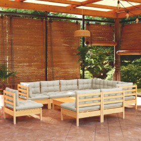 Muebles de jardín 10 pzas y cojines madera maciza de pino crema de vidaXL, Conjuntos de jardín - Ref: Foro24-3096749, Precio:...