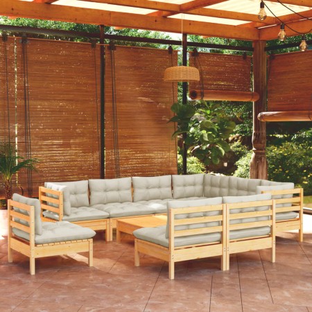 Garden furniture 10 pieces and cushions solid cream pine wood by vidaXL, Garden sets - Ref: Foro24-3096749, Price: 790,29 €, ...