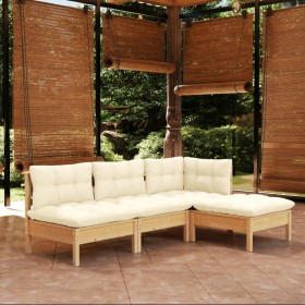 Muebles de jardín 4 piezas cojines madera de pino color crema de vidaXL, Conjuntos de jardín - Ref: Foro24-3096298, Precio: 3...