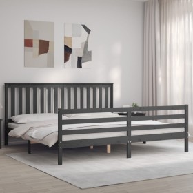 Gray solid wood bed frame with headboard 200x200 cm by vidaXL, Beds and slatted bases - Ref: Foro24-3194268, Price: 174,00 €,...