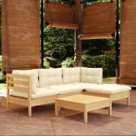 5-piece garden furniture set with cream pine wood cushions by vidaXL, Garden sets - Ref: Foro24-3096352, Price: 383,90 €, Dis...