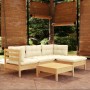 5-piece garden furniture set with cream pine wood cushions by vidaXL, Garden sets - Ref: Foro24-3096352, Price: 383,90 €, Dis...