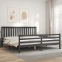 Gray solid wood bed frame with headboard 200x200 cm by vidaXL, Beds and slatted bases - Ref: Foro24-3194268, Price: 173,85 €,...