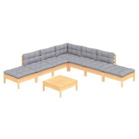 Juego de muebles de jardín 8 pzas y cojines madera pino gris de vidaXL, Conjuntos de jardín - Ref: Foro24-3096327, Precio: 55...