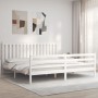 White solid wood bed frame with headboard 200x200 cm by vidaXL, Beds and slatted bases - Ref: Foro24-3194267, Price: 160,99 €...