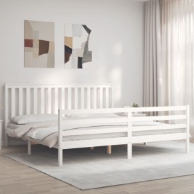 White solid wood bed frame with headboard 200x200 cm by vidaXL, Beds and slatted bases - Ref: Foro24-3194267, Price: 160,02 €...