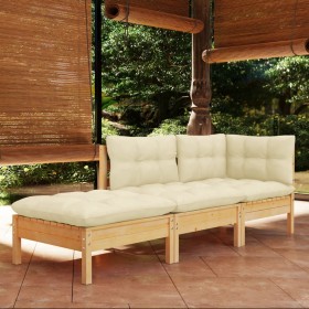 Garden furniture 3 pieces cushions solid cream pine wood by vidaXL, Garden sets - Ref: Foro24-3096280, Price: 237,17 €, Disco...