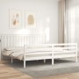 White solid wood bed frame with headboard 200x200 cm by vidaXL, Beds and slatted bases - Ref: Foro24-3194267, Price: 160,99 €...