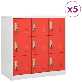 Locker cabinets 5 units of gray and red steel 90x45x92.5 cm by vidaXL, Lockers and storage cabinets - Ref: Foro24-3095245, Pr...