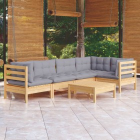 6-piece garden furniture set with gray pine wood cushions by vidaXL, Garden sets - Ref: Foro24-3096387, Price: 459,91 €, Disc...