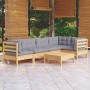 Juego de muebles de jardín 6 pzas y cojines madera pino gris de vidaXL, Conjuntos de jardín - Ref: Foro24-3096387, Precio: 46...