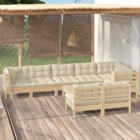 Garden furniture 9 pieces and cushions solid cream pine wood by vidaXL, Garden sets - Ref: Foro24-3096460, Price: 653,23 €, D...