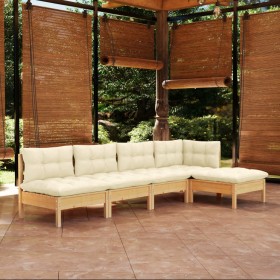 Garden furniture 5 pieces cream pine wood cushions by vidaXL, Garden sets - Ref: Foro24-3096334, Price: 370,34 €, Discount: %