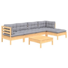 6-piece garden furniture set with gray pine wood cushions by vidaXL, Garden sets - Ref: Foro24-3096363, Price: 414,06 €, Disc...