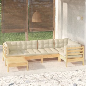 Garden furniture 6 pieces and cushions solid cream pine wood by vidaXL, Garden sets - Ref: Foro24-3096538, Price: 483,27 €, D...