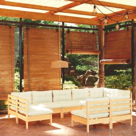 Muebles de jardín 9 pzas y cojines madera maciza de pino crema de vidaXL, Conjuntos de jardín - Ref: Foro24-3097199, Precio: ...