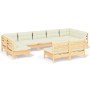 Garden furniture 9 pieces and cushions solid cream pine wood by vidaXL, Garden sets - Ref: Foro24-3097199, Price: 708,04 €, D...