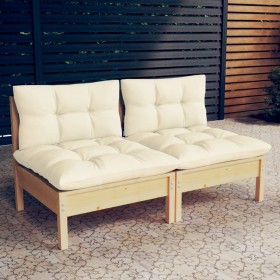 2-seater garden sofa with solid pine wood frame and cream cushions by vidaXL, Outdoor sofas - Ref: Foro24-3095992, Price: 145...